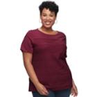 Plus Size Croft & Barrow&reg; Mixed Lace Short Sleeve Tee, Women's, Size: 2xl, Dark Red