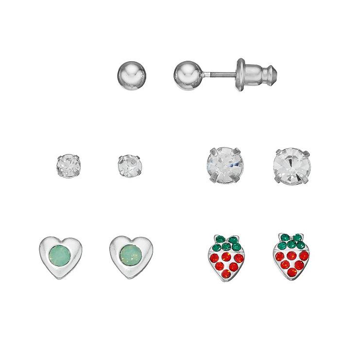 Lc Lauren Conrad Strawberry & Heart Nickel Free Stud Earring Set, Women's, Red