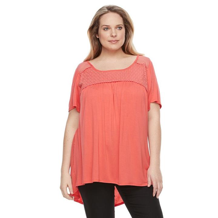 Plus Size Ab Studio Mesh High-low Tee, Women's, Size: 0x, Brt Orange