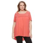 Plus Size Ab Studio Mesh High-low Tee, Women's, Size: 0x, Brt Orange