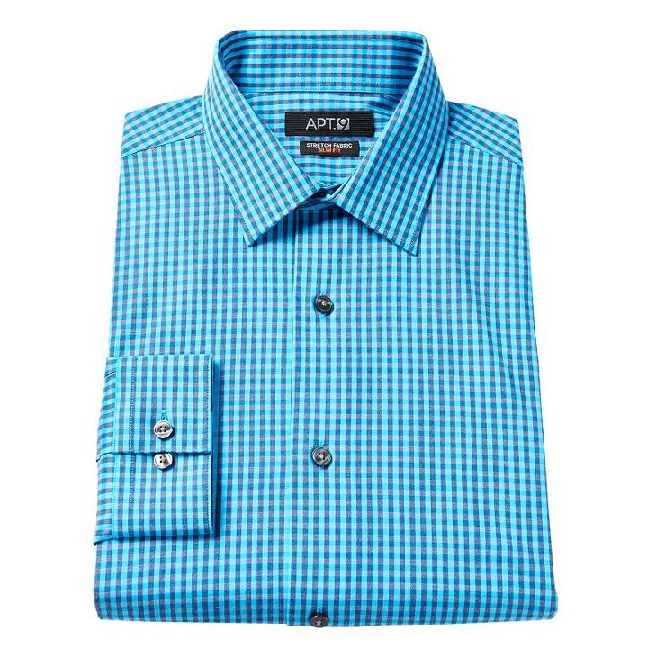 Men's Apt. 9 &reg; Slim-fit Plaid Stretch Dress Shirt, Size: 15.5-34/35, Blue