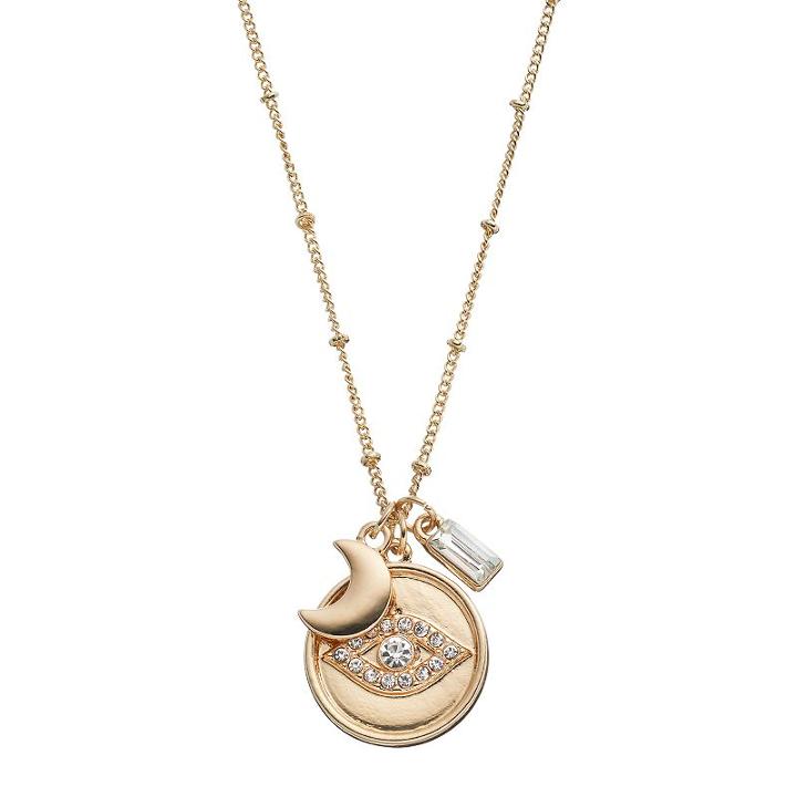 Long Evil Eye & Crescent Charm Necklace, Women's, Gold