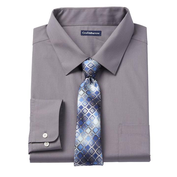 Big & Tall Croft & Barrow&reg; Classic-fit Striped Dress Shirt And Patterned Tie Boxed Set, Men's, Size: 19 38/9t, Med Grey