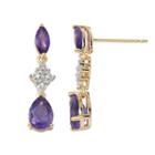 18k Gold-over-silver African Amethyst And Diamond Accent Linear Drop Earrings, Women's, Purple