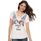 Women's Rock & Republic&reg; Rock White & Blue Graphic Tee, Size: Xl, Light Pink