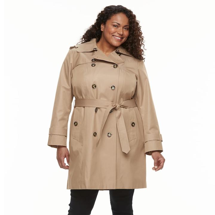 Plus Size Tower By London Fog Hooded Trench Coat, Women's, Size: 3xl, Dark Beige