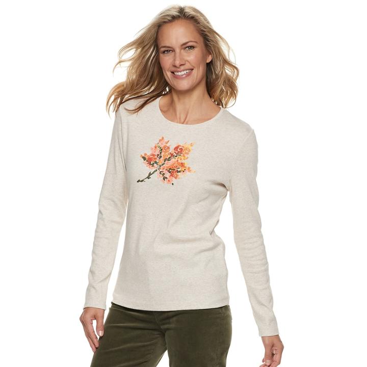 Women's Croft & Barrow&reg; Fall Graphic Tee, Size: Xs, Lt Beige