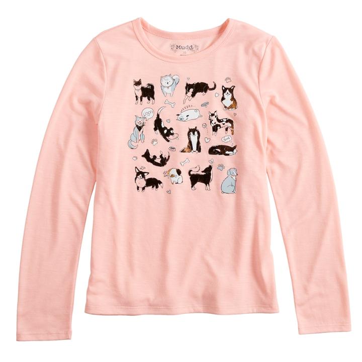 Girls 7-16 & Plus Size Mudd&reg; Long Sleeve Graphic Tee, Size: 20 1/2, Light Pink