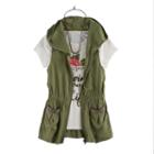 Girls 7-16 Self Esteem Hooded Vest & Graphic Tee Set With Necklace, Size: Medium, Med Brown