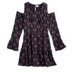 Girls Plus Size Mudd&reg; Cold-shoulder Bell Sleeve Patterned Dress, Size: 20 1/2, Black