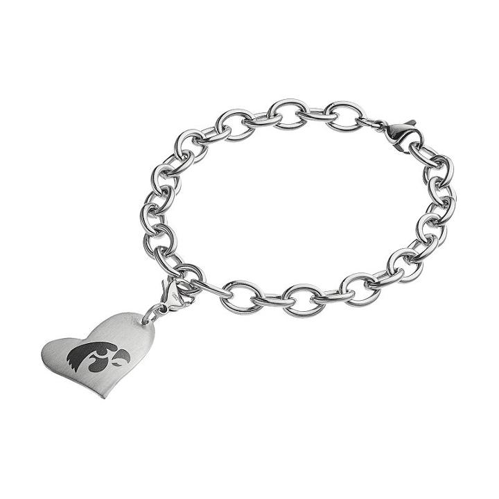 Fiora Stainless Steel Iowa Hawkeyes Charm Bracelet, Women's, Size: 8, Grey