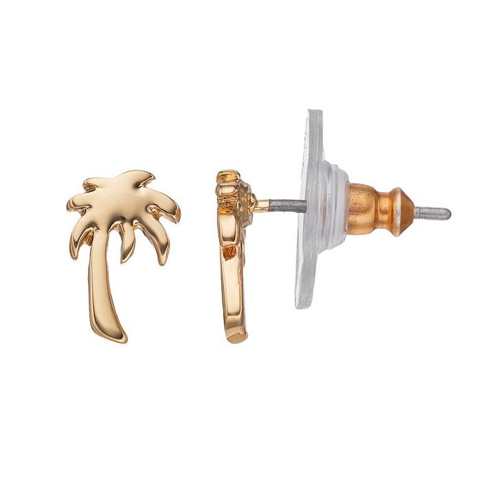 Lc Lauren Conrad Nickel Free Palm Tree Stud Earrings, Women's, Gold