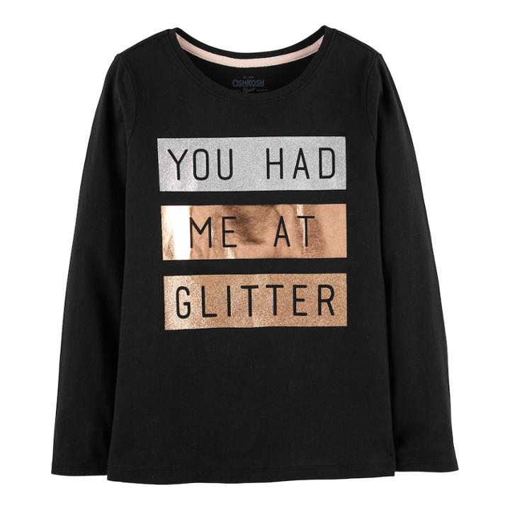 Girls 4-12 Oshkosh B'gosh&reg; You Had Me At Glitter Embellished Graphic Tee, Size: 8, Black