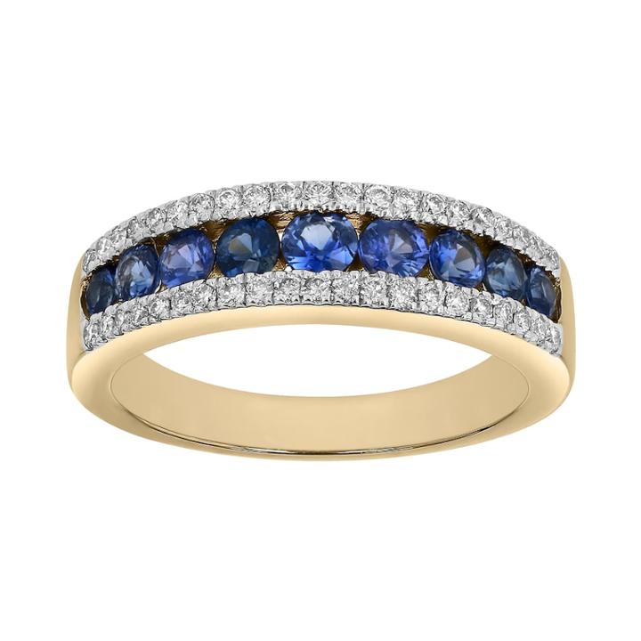 14k Yellow Gold Sapphire & 1/5 Carat T.w. Diamond Wedding Ring, Women's, Size: 6, Blue