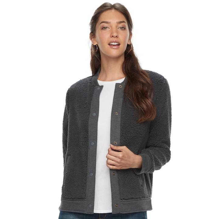 Women's Sonoma Goods For Life&trade; Sherpa Bomber Jacket, Size: Small, Grey (charcoal)