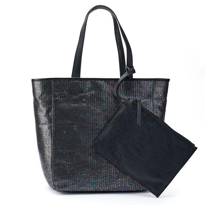 Juicy Couture Right Now Straw Tote With Pouch, Women's, Black