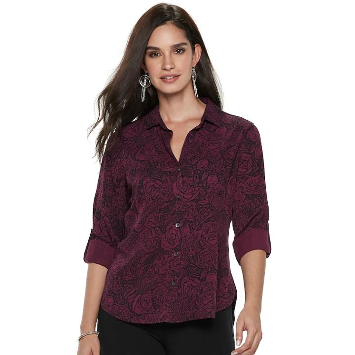 Women's Rock & Republic&reg; Twill Shirt, Size: Xxl, Dark Red
