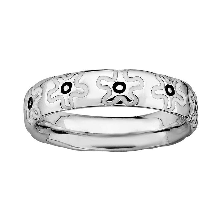 Stacks And Stones Sterling Silver Black And White Enamel Flower Stack Ring, Women's, Size: 10, Grey