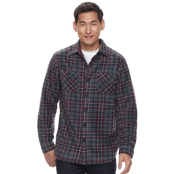 Men's Anchorage Expedition Classic-fit Plaid Fleece Shirt Jacket, Size: Large, Dark Red