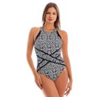 Women's Upstream Sport Tummy Slimmer Geometric One-piece Swimsuit, Size: 18, Oxford