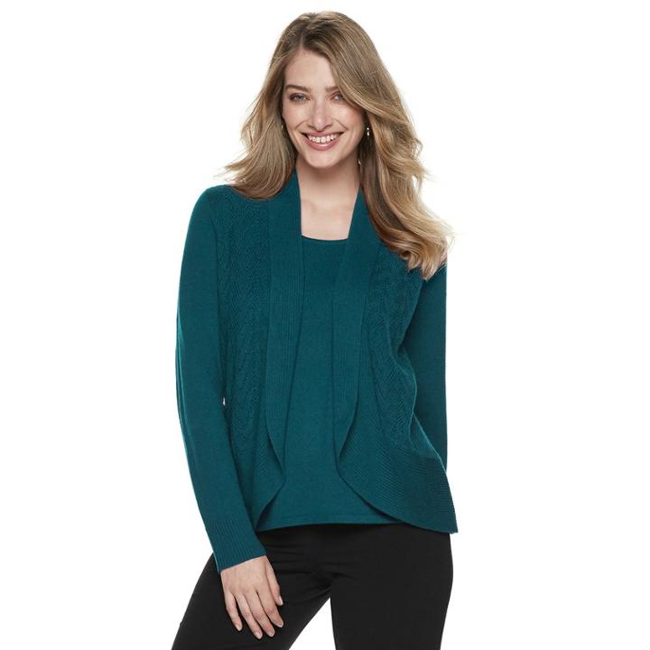 Petite Napa Valley Pointelle Long Sleeve Top, Women's, Size: S Petite, Blue (navy)