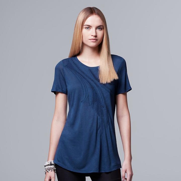Women's Simply Vera Vera Wang Crochet Tee, Size: Small, Blue