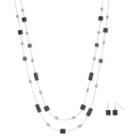 Double Strand Rectangle & Square Necklace & Drop Earring Set, Women's
