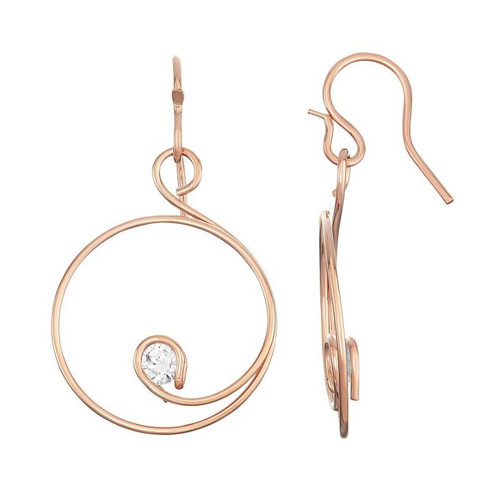 Journee Collection Sterling Silver Cubic Zirconia Spiral Drop Earrings, Women's, Pink