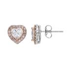 Lily & Lace Pink & White Cubic Zirconia Two Tone Heart Halo Stud Earrings, Women's