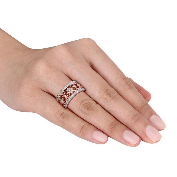 Two Tone Sterling Silver 1/4 Carat T.w. Diamond Filigree Ring, Women's, Size: 9, White