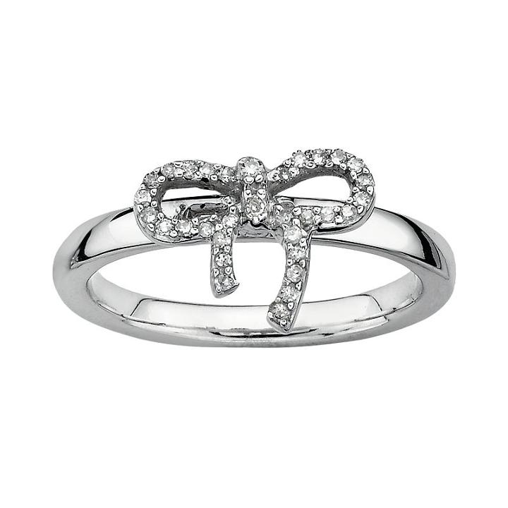 Stacks And Stones Sterling Silver 1/10-ct. T.w. Diamond Bow Stack Ring, Women's, Size: 7, Grey