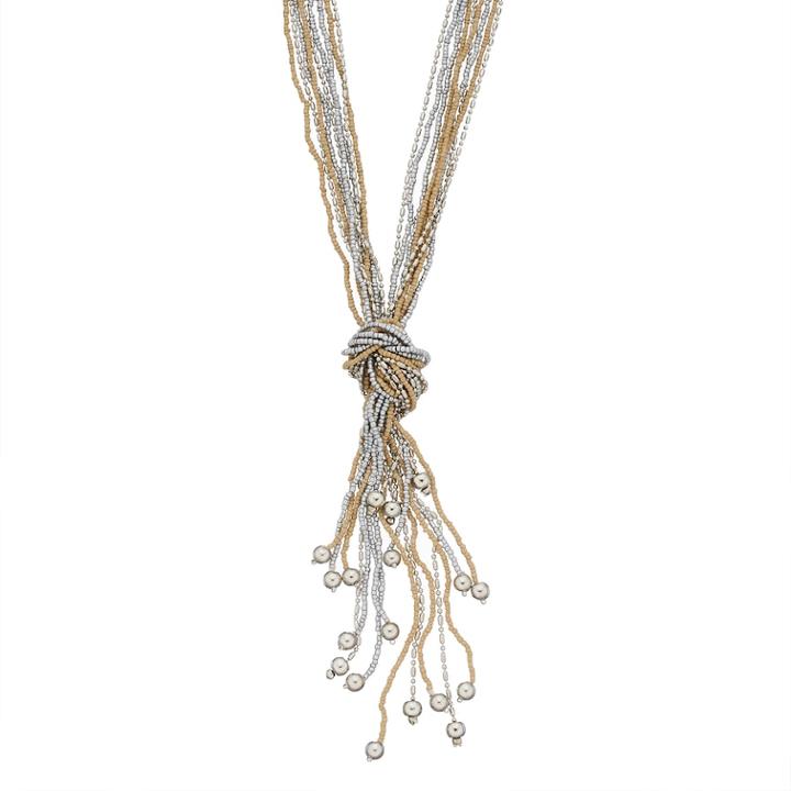 Long Two Tone Seed Bead Knotted Lariat Necklace, Women's, Lt Brown