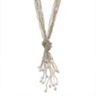 Long Two Tone Seed Bead Knotted Lariat Necklace, Women's, Lt Brown