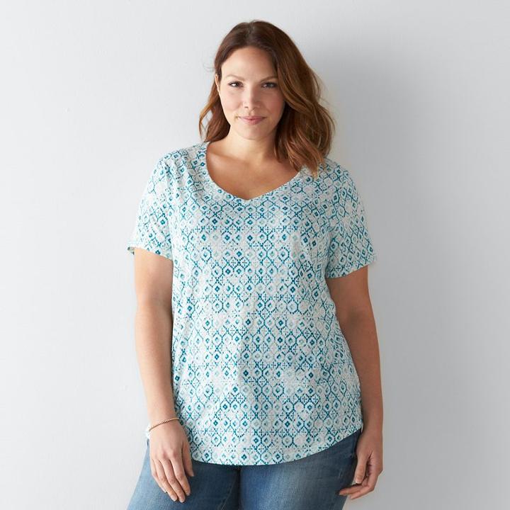 Plus Size Sonoma Goods For Life&trade; Essential V-neck Tee, Women's, Size: 1xl, Turquoise/blue (turq/aqua)