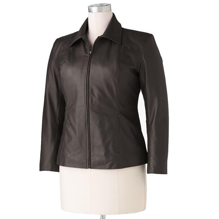Plus Size Excelled Fitted Leather Scuba Jacket, Women's, Size: 2xl, Brown