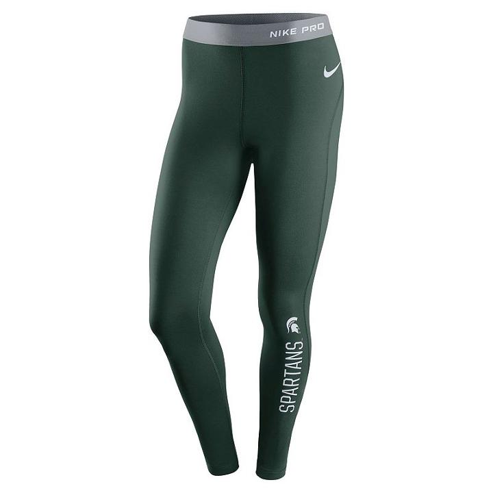 Women's Nike Michigan State Spartans Hyperwarm Tights, Size: Xl, Green