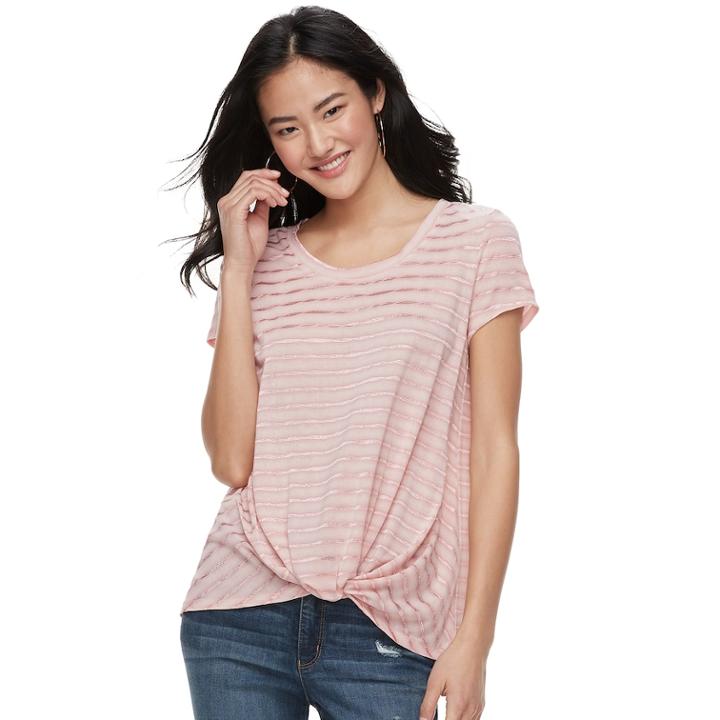 Juniors' Candie's&reg; Striped Knot-front Tee, Teens, Size: Xl, Brt Pink