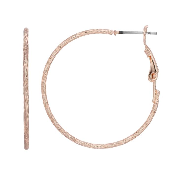Lc Lauren Conrad Nickel Free Textured Rose Gold Tone Hoop Earrings, Women's, Light Pink