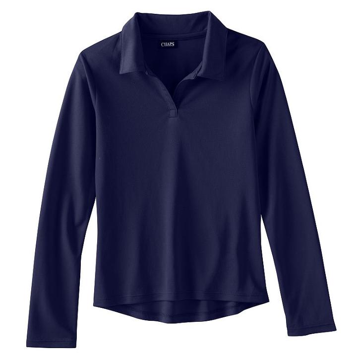 Girls 4-16 & Plus Size Chaps Long Sleeve Performance Polo Shirt, Girl's, Size: 7, Blue (navy)