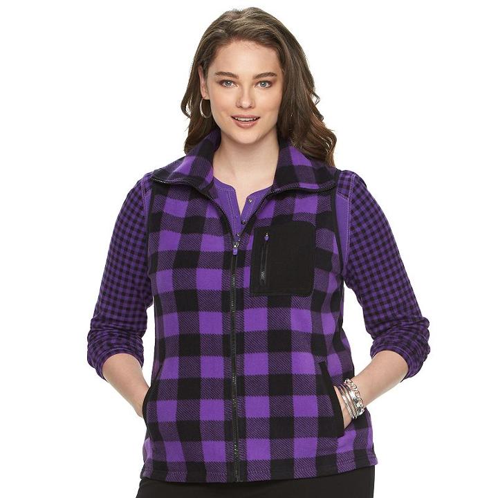 Plus Size Chaps Buffalo Check Fleece Vest, Women's, Size: 2xl, Purple