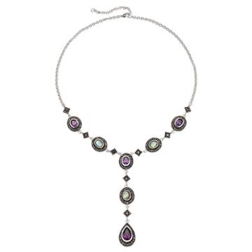 Le Vieux Silver Plated Abalone, Cubic Zirconia & Marcasite Y Necklace, Women's, Purple