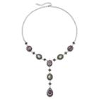 Le Vieux Silver Plated Abalone, Cubic Zirconia & Marcasite Y Necklace, Women's, Purple