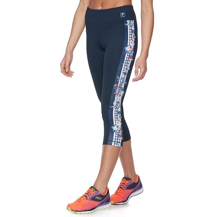Women's Fila Sport&reg; Floral Print Performance Capris, Size: Large, Blue (navy)