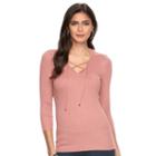 Women's Jennifer Lopez Ribbed Crisscross Tee, Size: Medium, Dark Pink