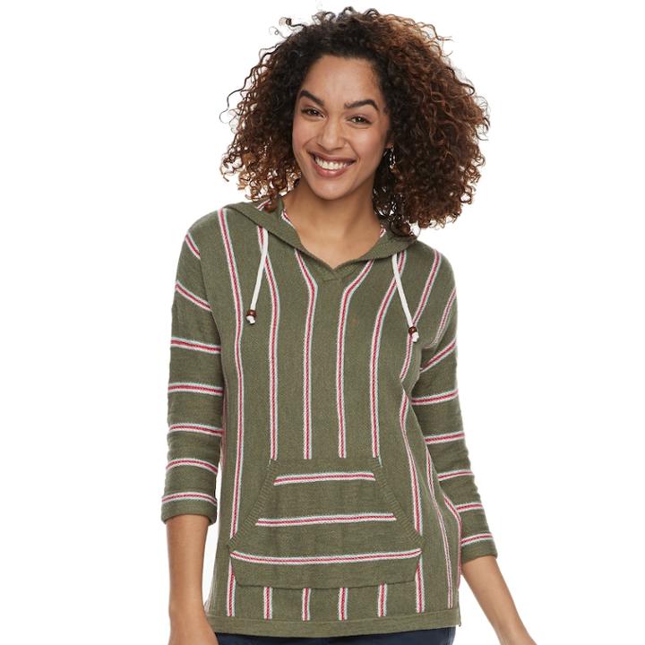 Women's Sonoma Goods For Life™ Striped Baja Hooded Sweatshirt, Size: Small, Dark Green