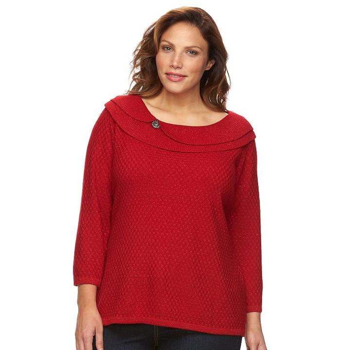Plus Size Napa Valley Textured Marilyn Sweater, Women's, Size: 1xl, Med Red