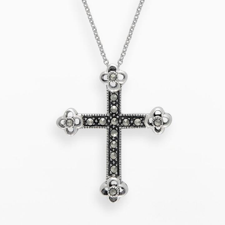 Lavish By Tjm Sterling Silver Cross Pendant - Made With Swarovski Marcasite, Women's, Size: 18, Grey