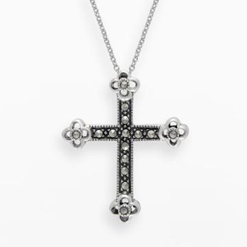 Lavish By Tjm Sterling Silver Cross Pendant - Made With Swarovski Marcasite, Women's, Size: 18, Grey