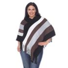 Plus Size White Mark Striped Fringe Poncho, Women's, Multicolor