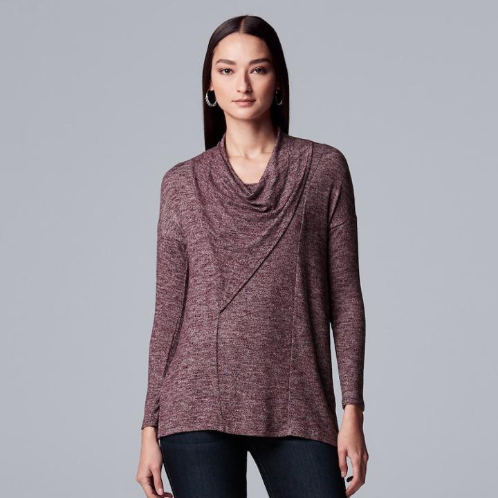 Petite Simply Vera Vera Wang Long Sleeve Cowlneck Top, Women's, Size: S Petite, Drk Purple